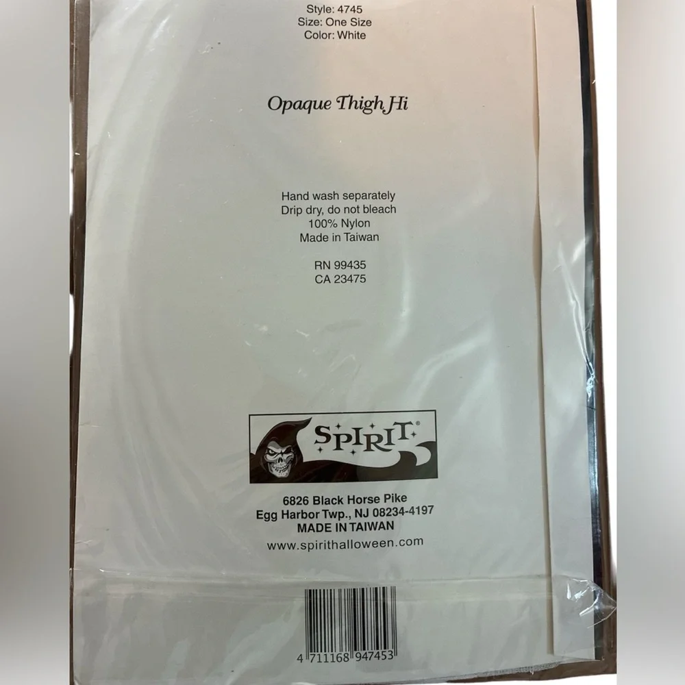 Spirit Costume Hosiery White Fishnet Pantyhose & Thigh High Tights One Sz NEW
